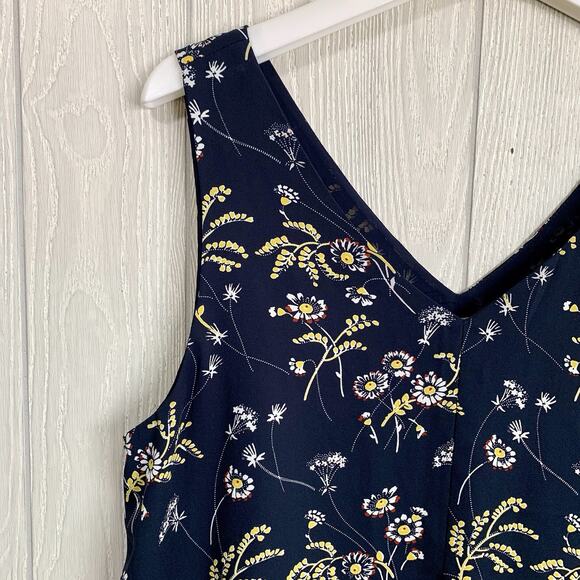 LOFT Blue Floral V-Neck Tank Small - Picture 3 of 7